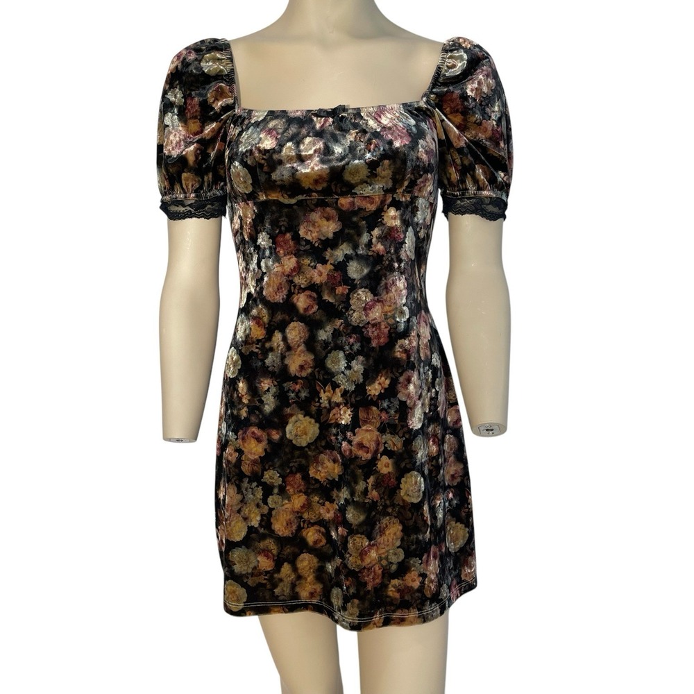 Sugar Thrillz Floral Velvet Mini Dress Babydoll‎ Whimsigoth Fariy Grunge Dolly S